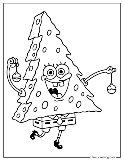 SpongeBob Christmas Tree Coloring Page