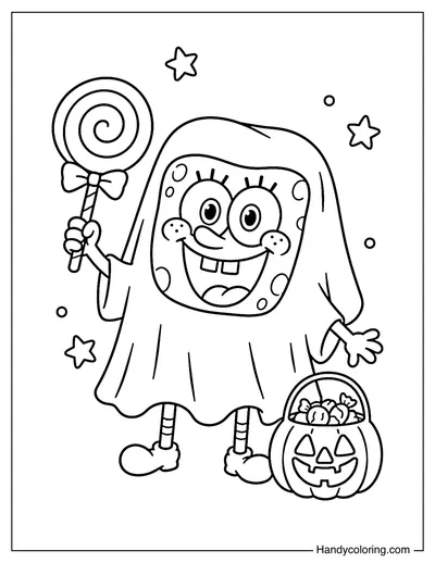 Spongebob Dressed as a Friendly Ghost