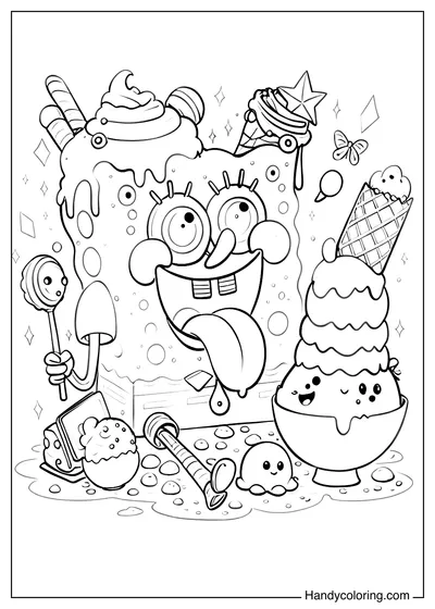 Spongebob Eating Ice Cream Coloring