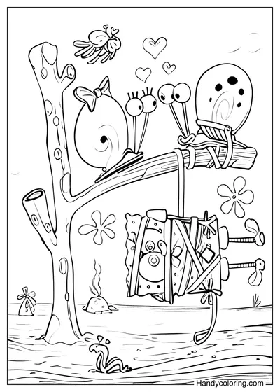 Spongebob Hanging on a Tree Branch Coloring