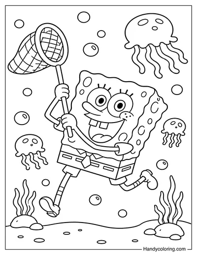 SpongeBob Holding a Jellyfish Net