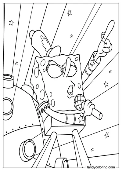 SpongeBob Holding a Microphone Coloring Sheet
