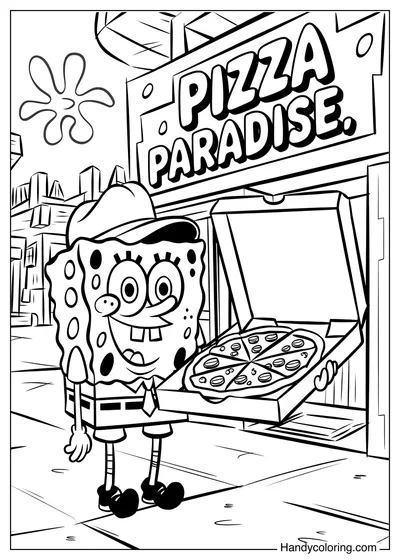 SpongeBob Holding a Pizza Box Color