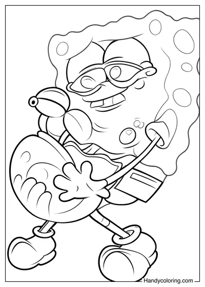 Spongebob Hugging Gary Coloring Page