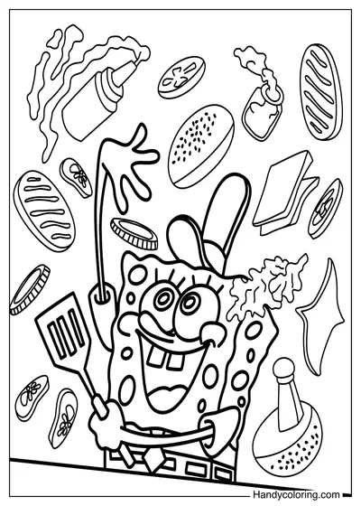SpongeBob in the Kitchen Coloring Page