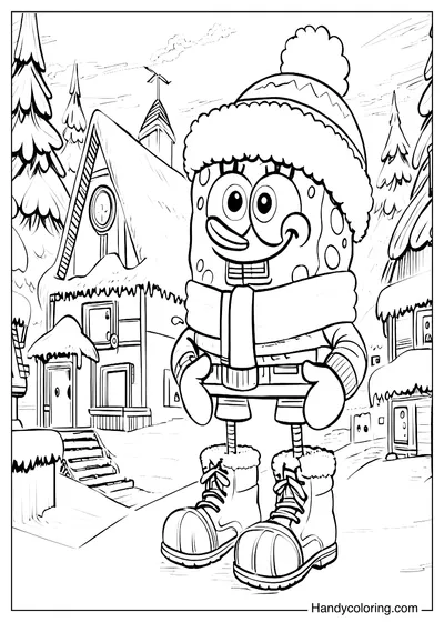 Spongebob in the Winter Village Coloring