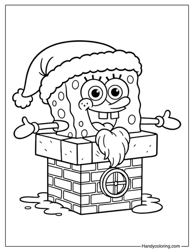 SpongeBob Santa Chimney Coloring Page