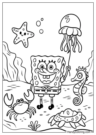 Spongebob under the Ocean Coloring Sheet