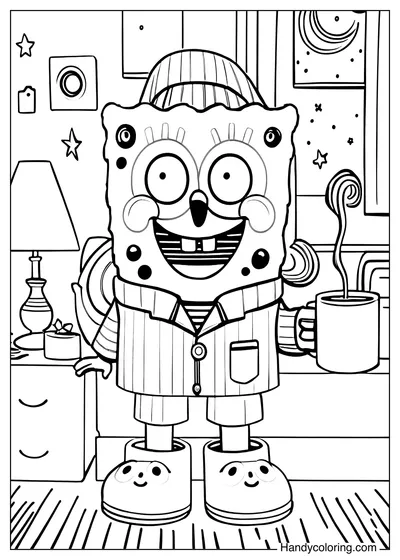 Spongebob With A Cup Of Coffee Coloring Sheet