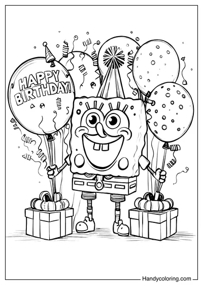 Spongebob with Birthday Balloons Coloring