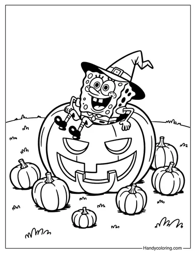 SpongeBob with Halloween Pumpkin Coloring Page