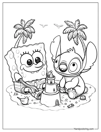 Spongebob with Stitch Coloring Page