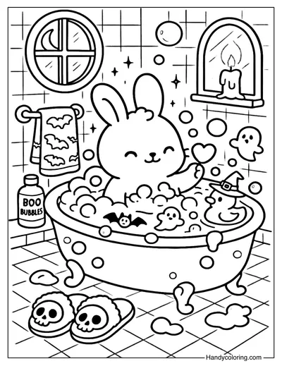 Spooky Bath Bunny Coloring Page