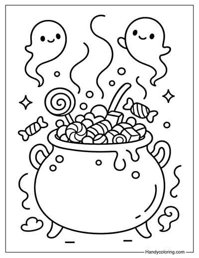 Spooky Candy Cauldron Coloring Page