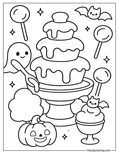 Spooky Candy Fountain Coloring Page