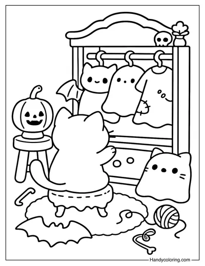 Spooky Closet Cat Coloring Page