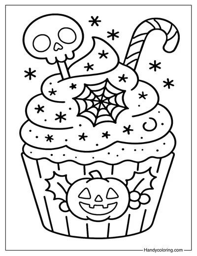 Spooky Cupcake Delight Coloring Page