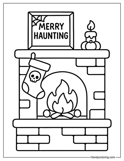 Spooky Fireplace Christmas Coloring Page