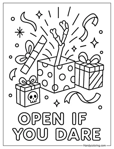 Spooky Gift Boxes Coloring Page