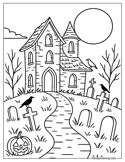 Spooky Graveyard Coloring Page