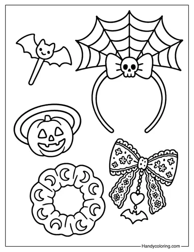 Spooky Hair Accessories Set Coloring Page