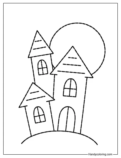 Spooky House Tracing Coloring Page
