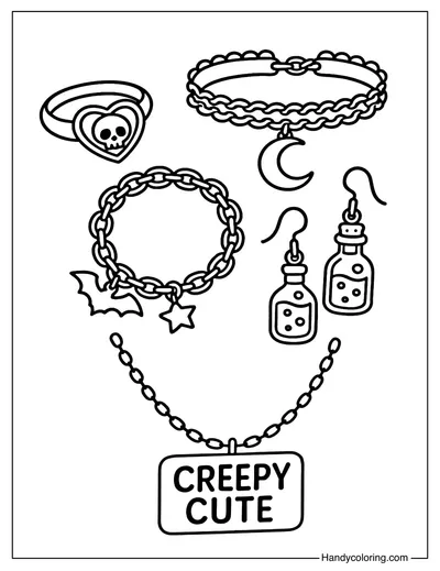 Spooky Jewelry Set Coloring Page