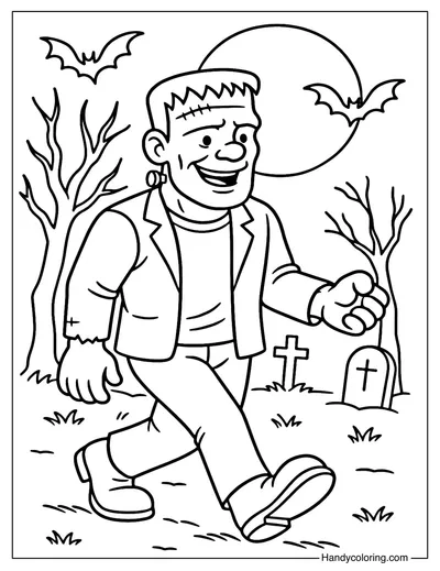 Spooky Night Frankenstein Coloring Page