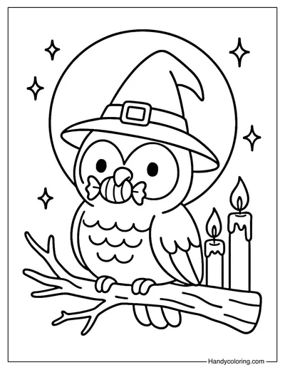 Spooky Owl Trick or Treat Coloring Page