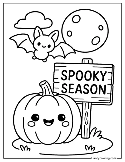 Spooky Season Pumpkin Bat Coloring Page
