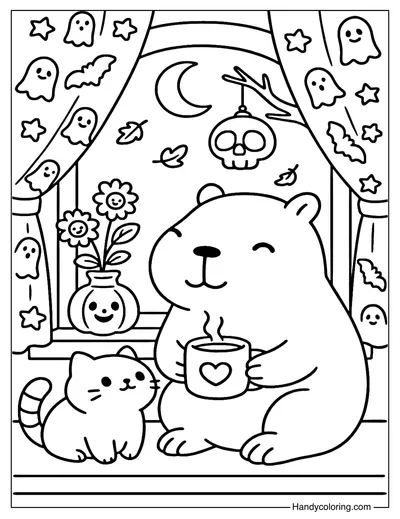 Spooky Window Capybara Coloring Page