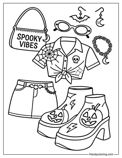 Spooky Y2K Outfit Coloring Page