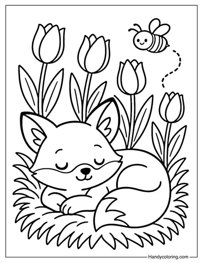 Spring Baby Fox Coloring Page