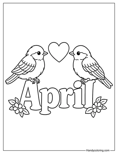 Spring Birds Hello April Coloring Page
