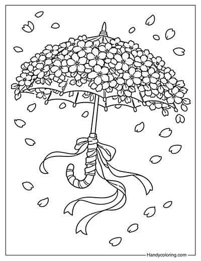 Spring Blossom Umbrella Coloring Page