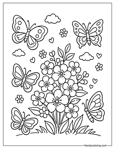 Spring Butterflies Coloring Page