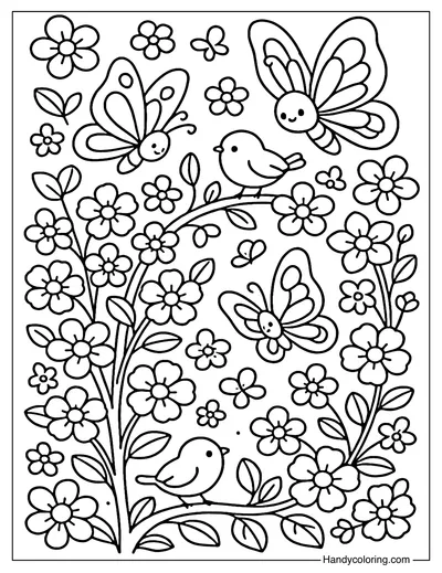 Spring Butterfly Garden Coloring Page