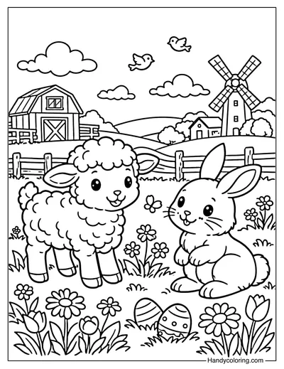 Spring Farm Animals Coloring Page