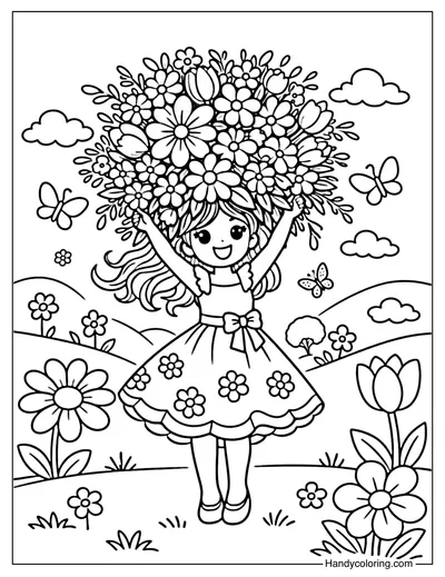 Spring Flower Crown Girl Coloring Page