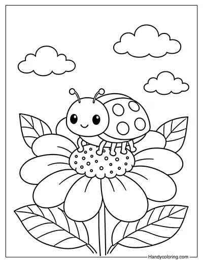 Spring Flower Ladybug Coloring Page