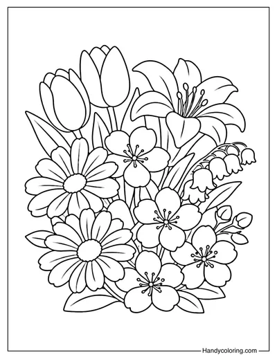 Spring Flowers Bloom Coloring Page