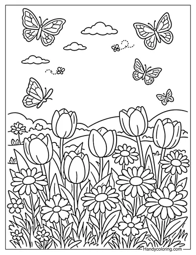 Spring Flowers Garden Coloring Page