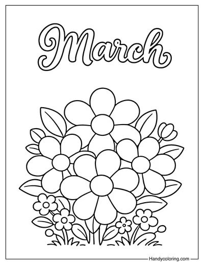 Spring Flowers March Coloring Page