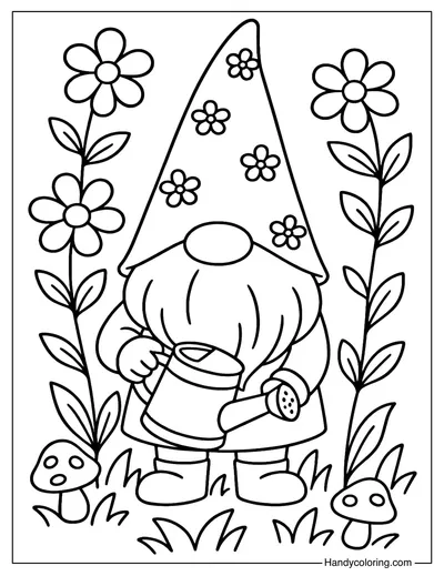 Spring Garden Gnome Coloring Page