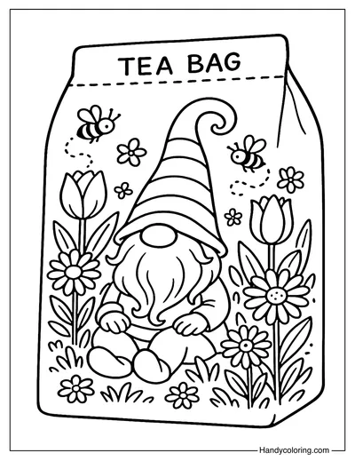 Spring Gnome Tea Bag Coloring Page
