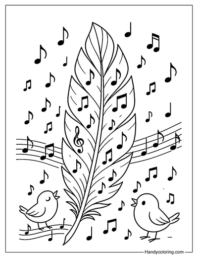 Spring Melody Feather Coloring Page