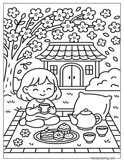 Spring Picnic Nook Coloring Page