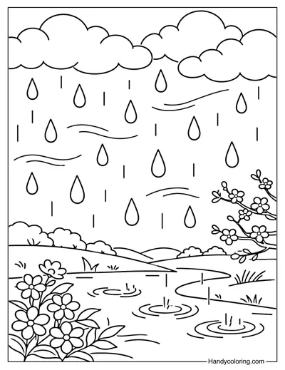 Spring Rain Coloring Page