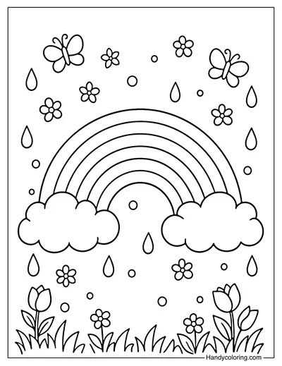 Spring Rainbow After Rain Coloring Page