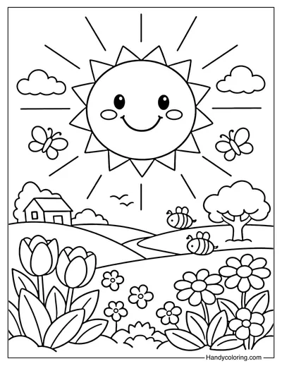 Spring Sunshine Coloring Page